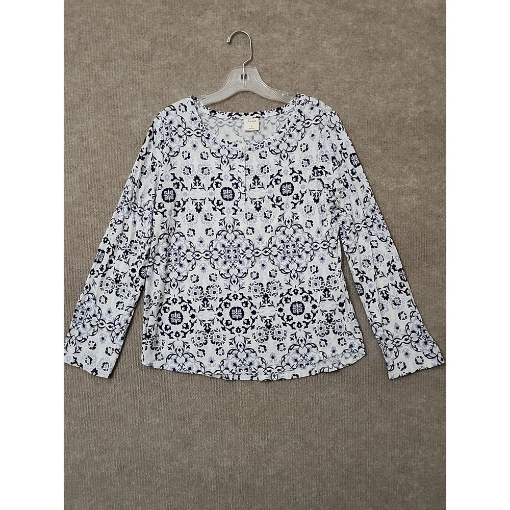 Soma Cool Nights Sleep Shirt Womens S White Navy Floral Long Sleeve Henley